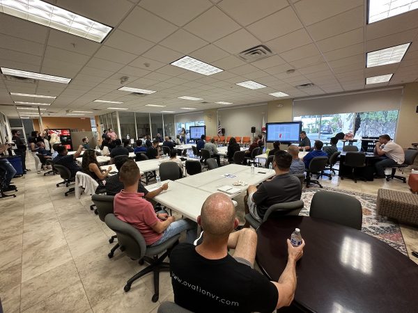 A wide shot of the main room of Tampa’s Entrepreneurial Collaborative Center, with the people attending Tampa Bay Techies’ “Breaking Into Tech” event.