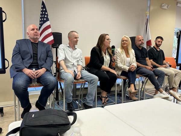 The panel at Tampa Bay Techies’ “Breaking Into Tech’ event. From left to right: Jeff Fudge, Steve Hindle, Suzanne Ricci, Ashley Putnam, Jason Allen, Austin Eovito.