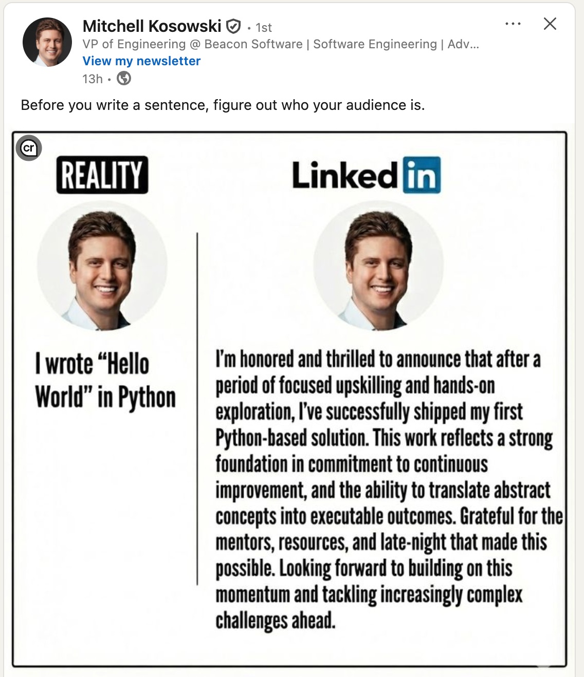 hello_world_in_python_-_reality_vs_linkedin