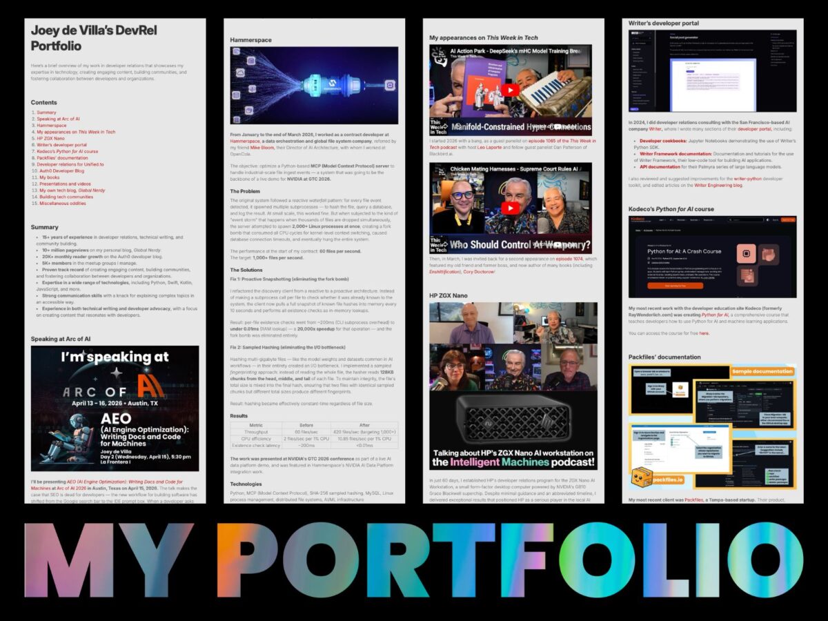 Collage of pages from Joey de Villa’s portfolio