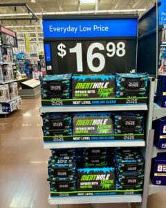 Walmart display of “Menthole XXtreme” Dude Wipes (“infused with menthol!”)