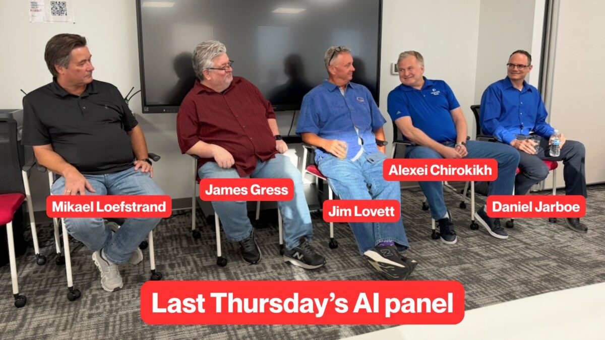 AI panel featuring (from left to right): Mikael Loefstrand, James Gress, Jim Lovett, Alexei Chirokikh, and Daniel Jarboe.